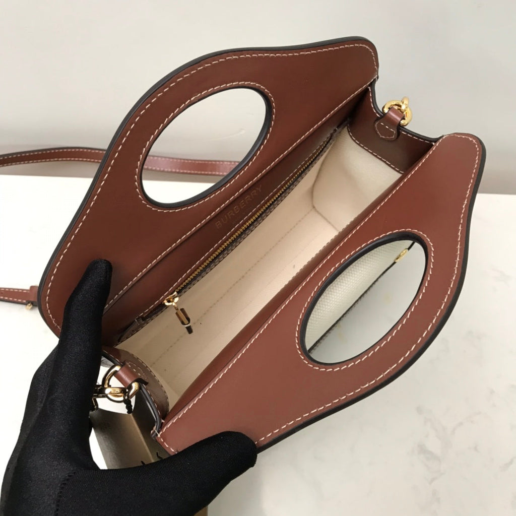 Burberry Canvas and Topstitched Leather Bag