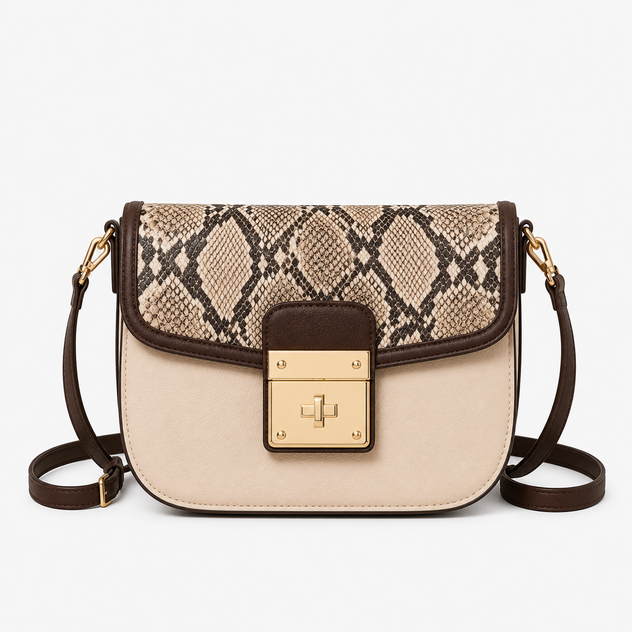 Classic Crossbody Bag – Cream & Brown