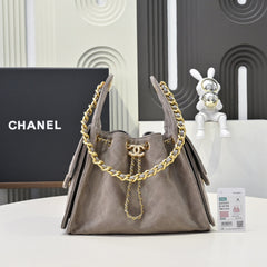 Chanel 25c Hobo Drawstring Taupe Grey Handbag